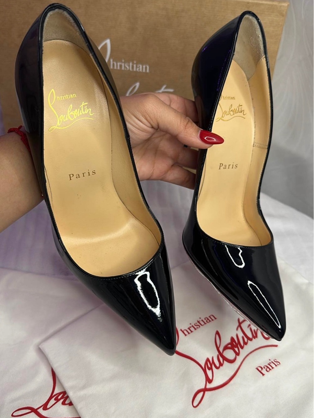 Christian Louboutin Black Patent Pumps with Signature Red Sole - Picture 2 of 4
